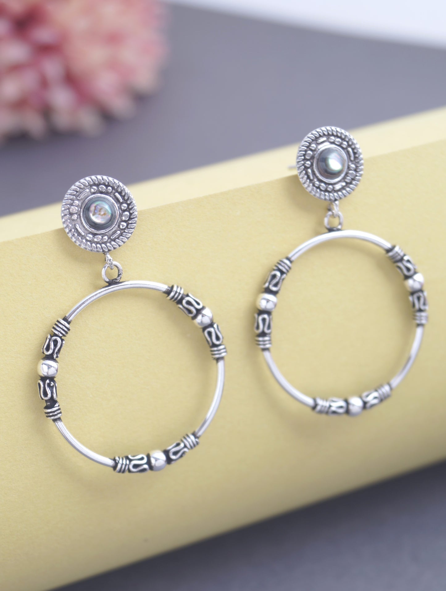 hoop earring oxidised silver