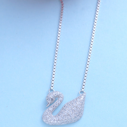 925 Sterling Silver Swan Pendant Necklace Chain for Women & Girls