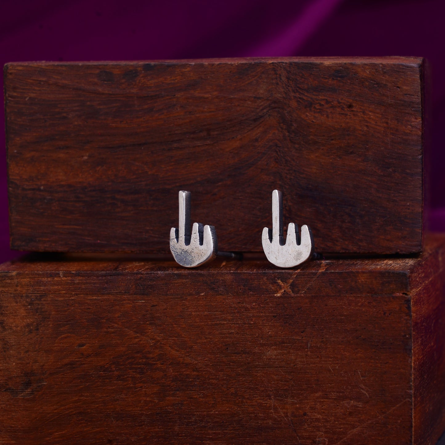 Sterling Silver 925 Middle Finger Earring Studs For Men
