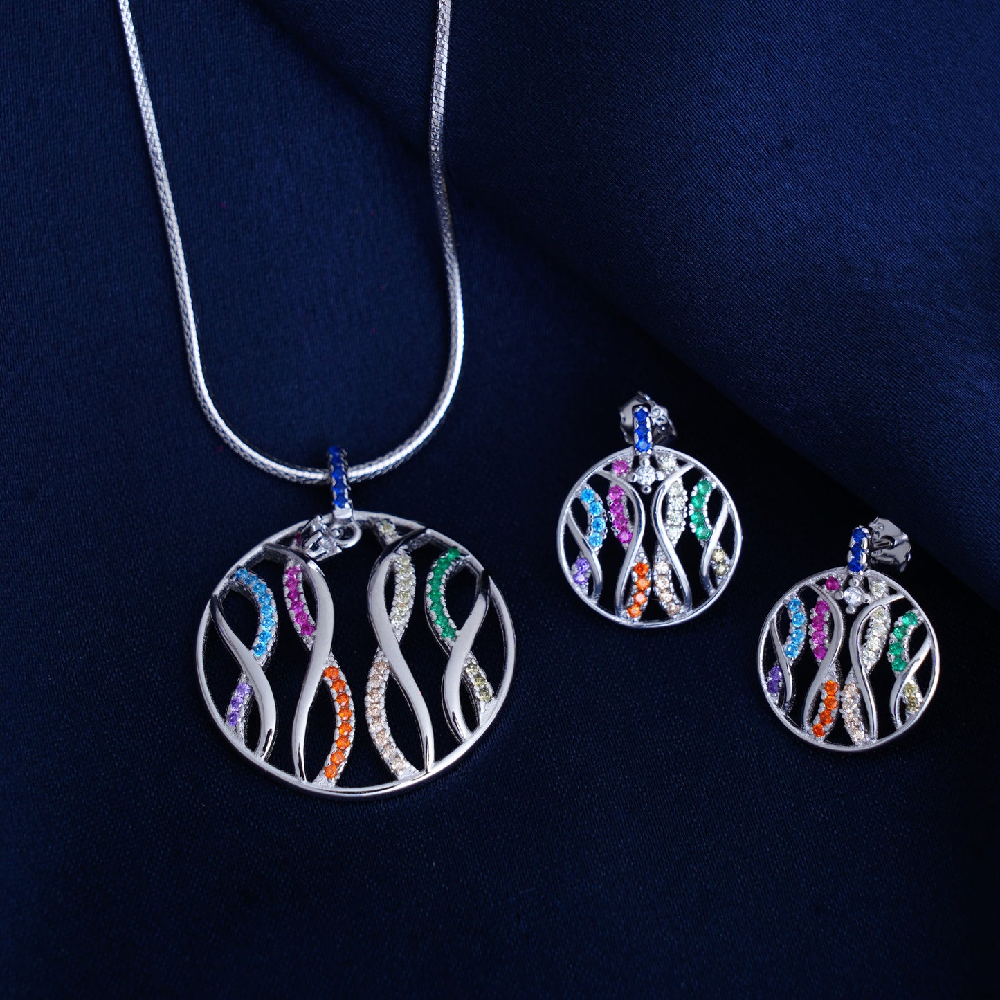 925 Sterling Silver Colorful Necklace Set for Women & Girls
