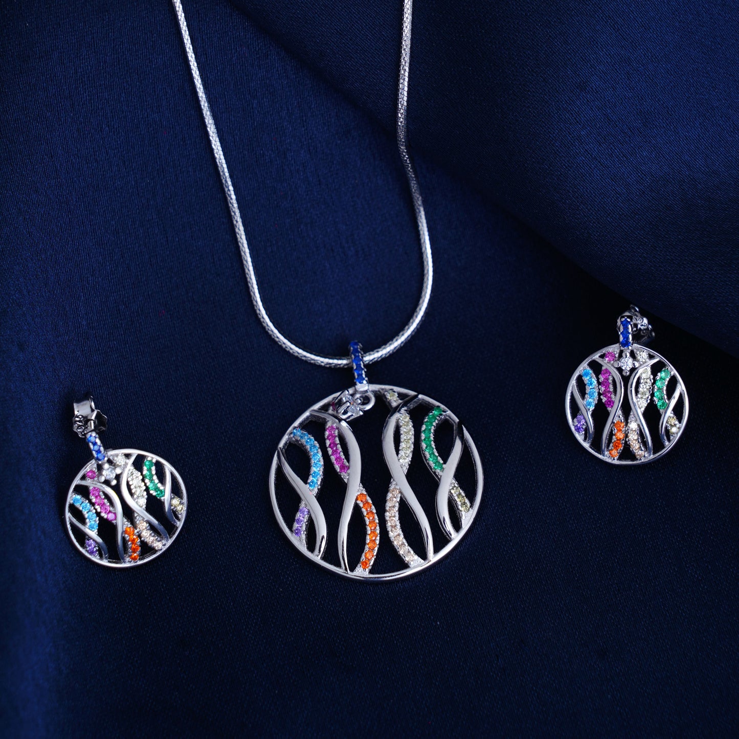 925 Sterling Silver Colorful Necklace Set for Women & Girls