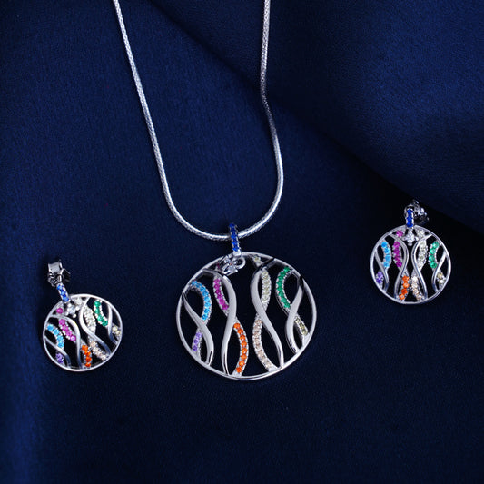 925 Sterling Silver Colorful Necklace Set for Women & Girls