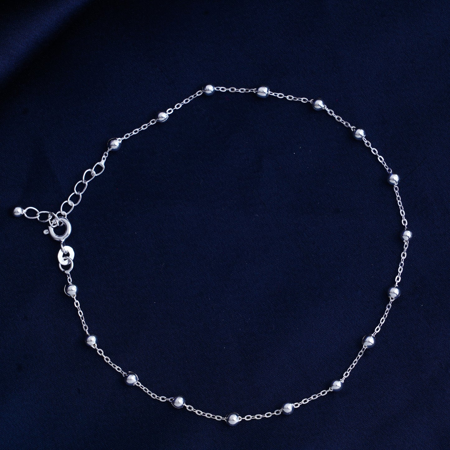 925 Sterling Silver Ball Anklet Payal for Women 1pc- Nemichand Jewels
