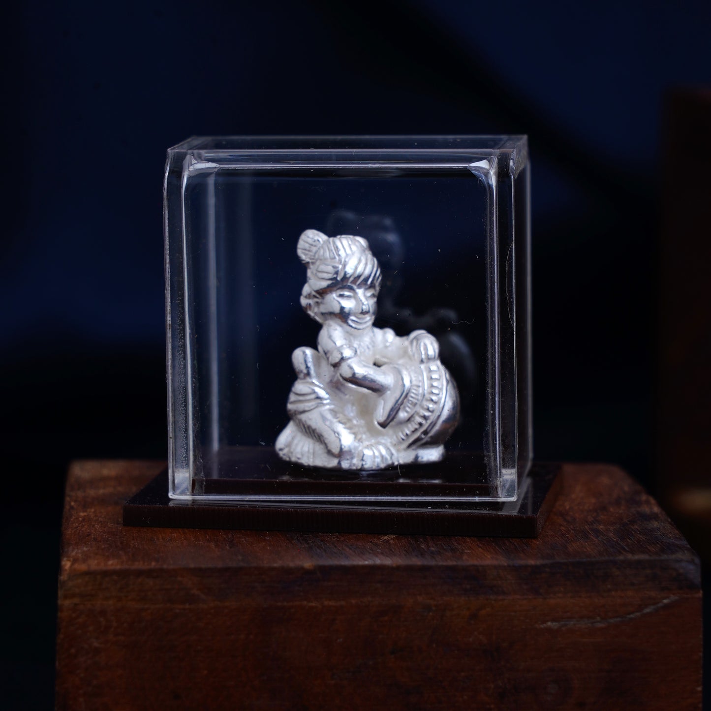 Silver Hollow Lord Baby Krishna Maakhan Chor Murti for Home Temple and Pooja Room