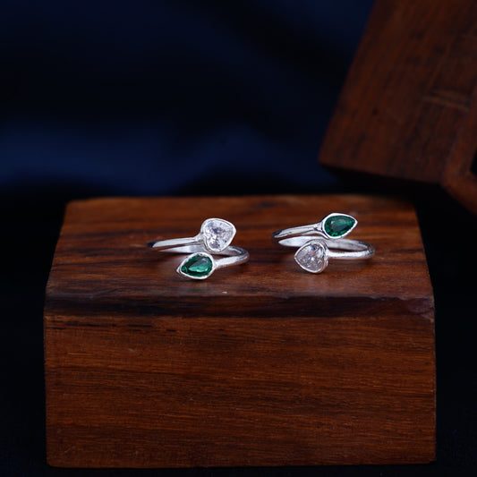 925 Sterling Silver CZ Stone Toe Rings For Women (Free Size)