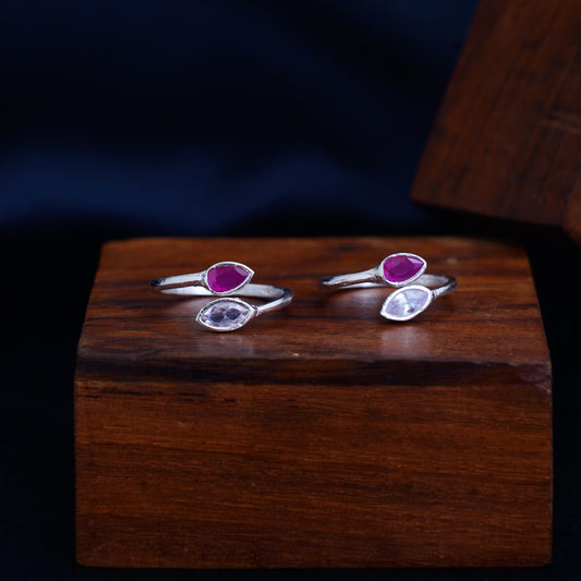 925 Sterling Silver CZ Stone Toe Rings For Women (Free Size)