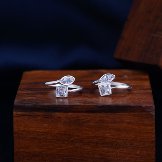 925 Sterling Silver White CZ Toe Rings For Women (Free Size)