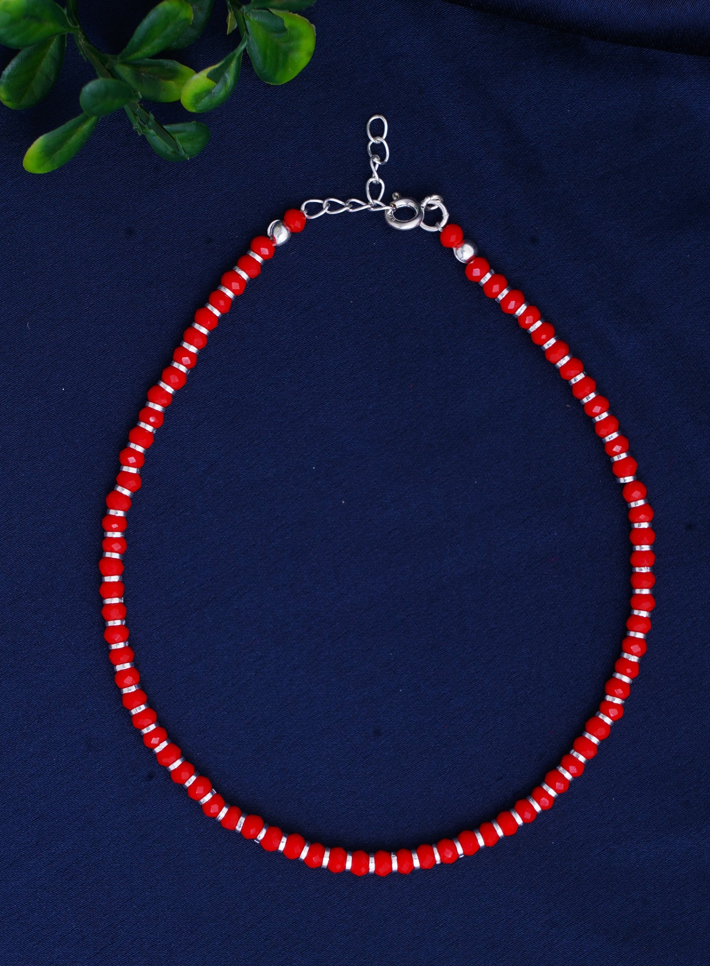 Nemichand Jewels Pure 925 Silver Nazariya Red Anklet Payal for Womens - 1pc