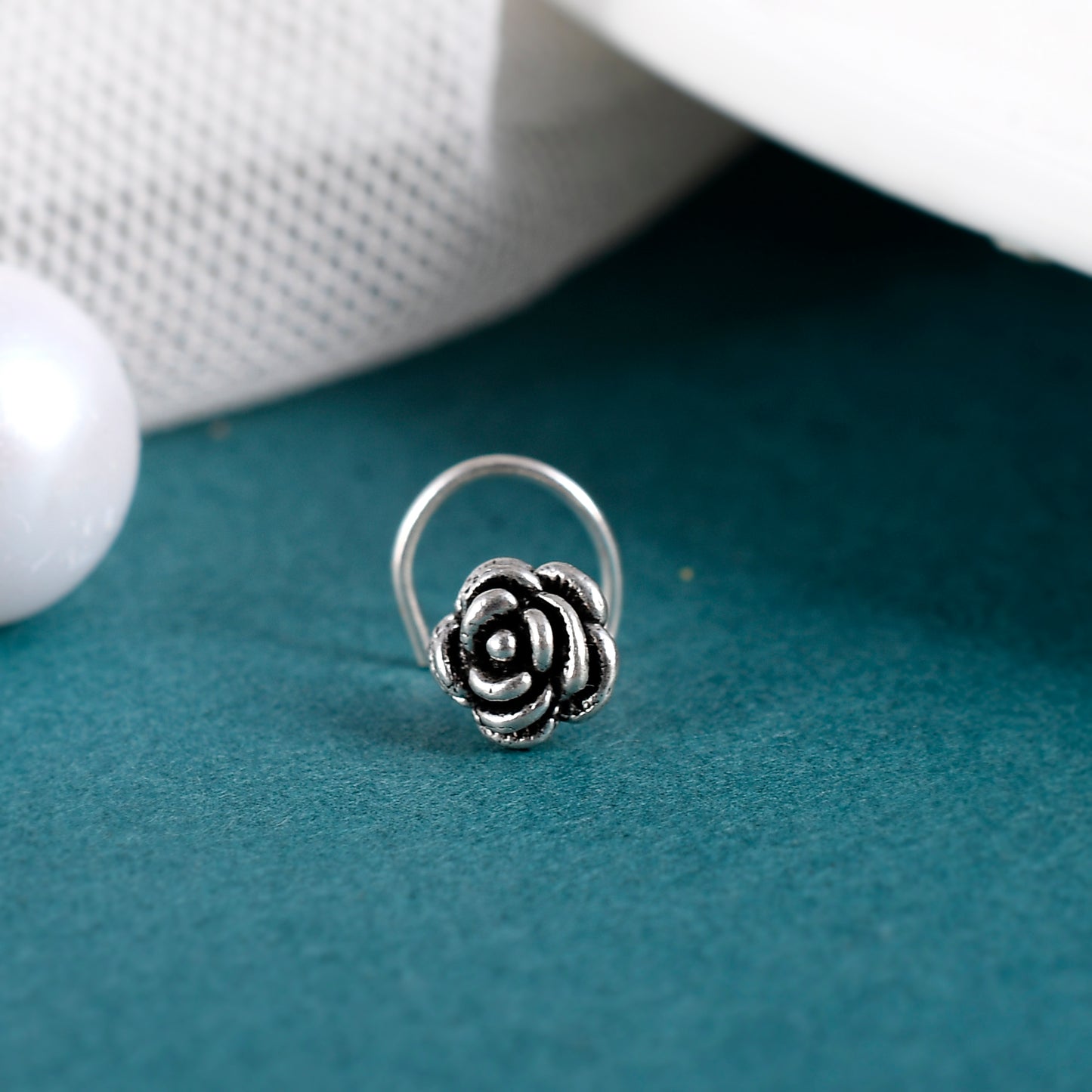 Sterling Silver 925 Oxidized Rose Nose Pin For Women