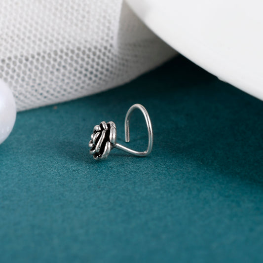 Sterling Silver 925 Oxidized Rose Nose Pin For Women