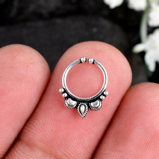 oxidised septum ring pure silver