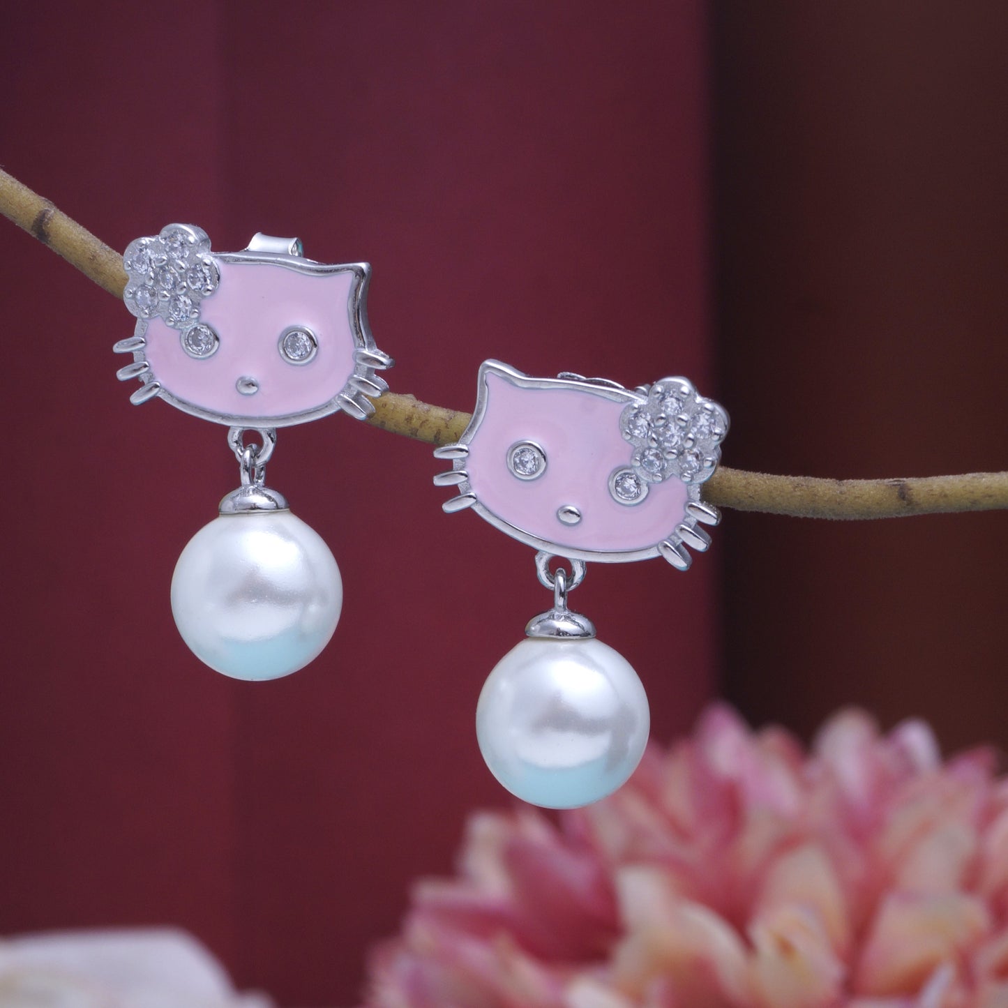 925 Sterling Silver Hypoallergenic Pearl Cute Teddy Stud Earrings for Girls & women