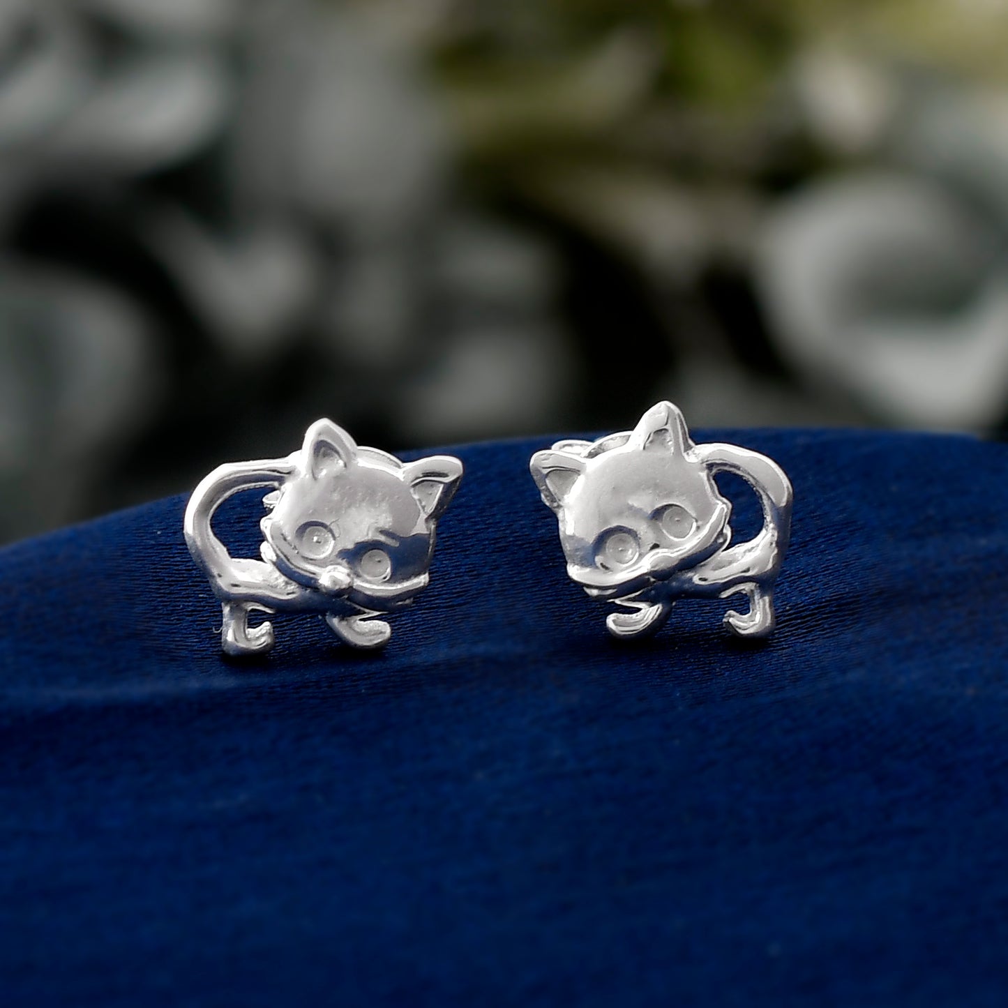 silver cat earring