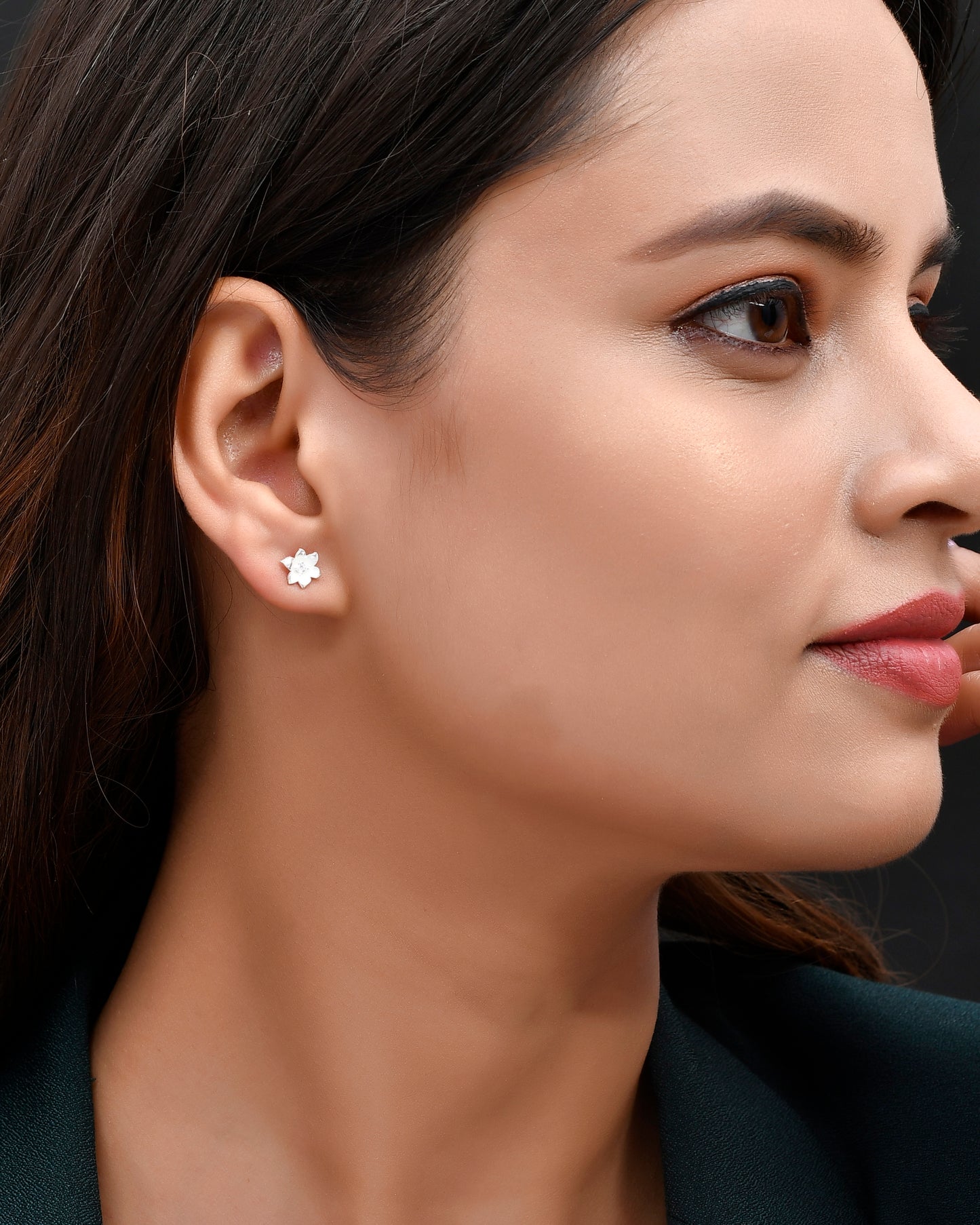 Silver 925 Solitaire Flower Earring