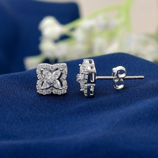 Sterling Silver Zircon Square Earring Stud for Women
