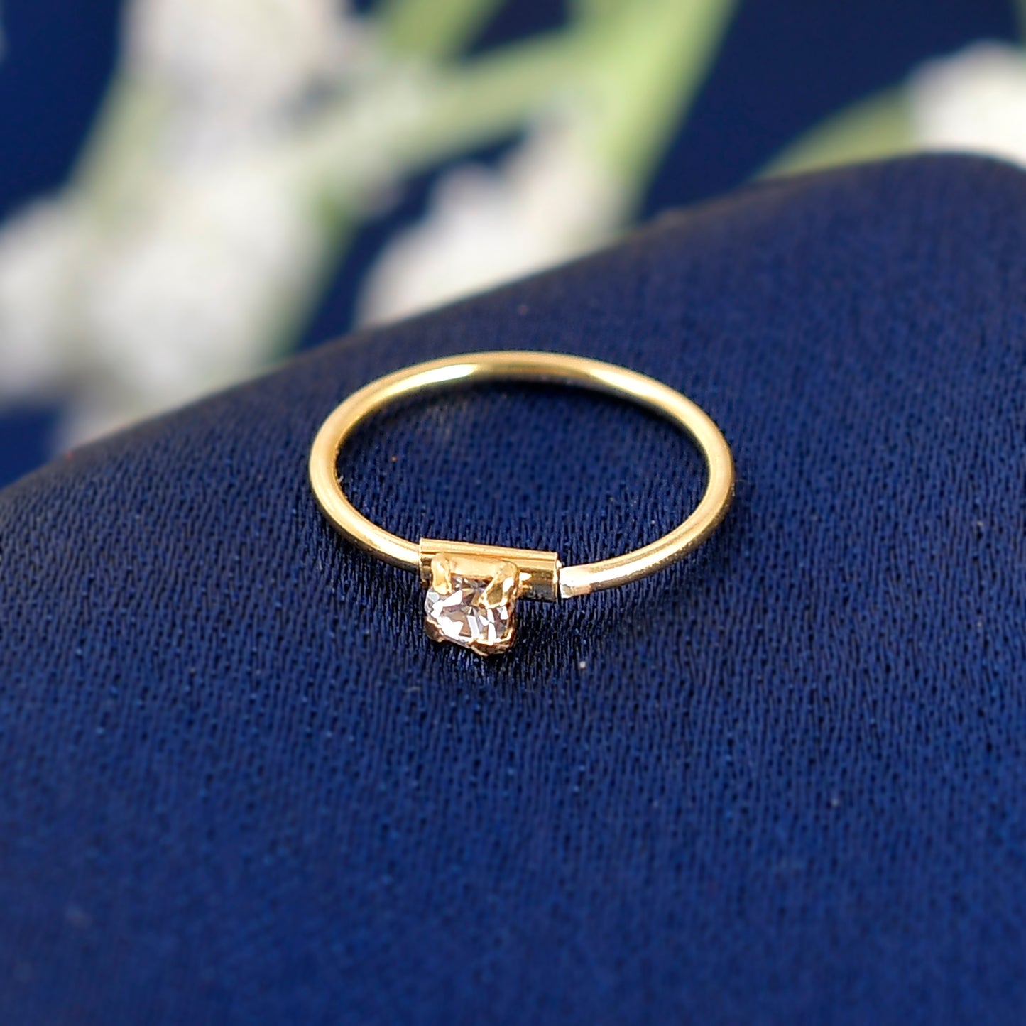 silver cz stone nose ring