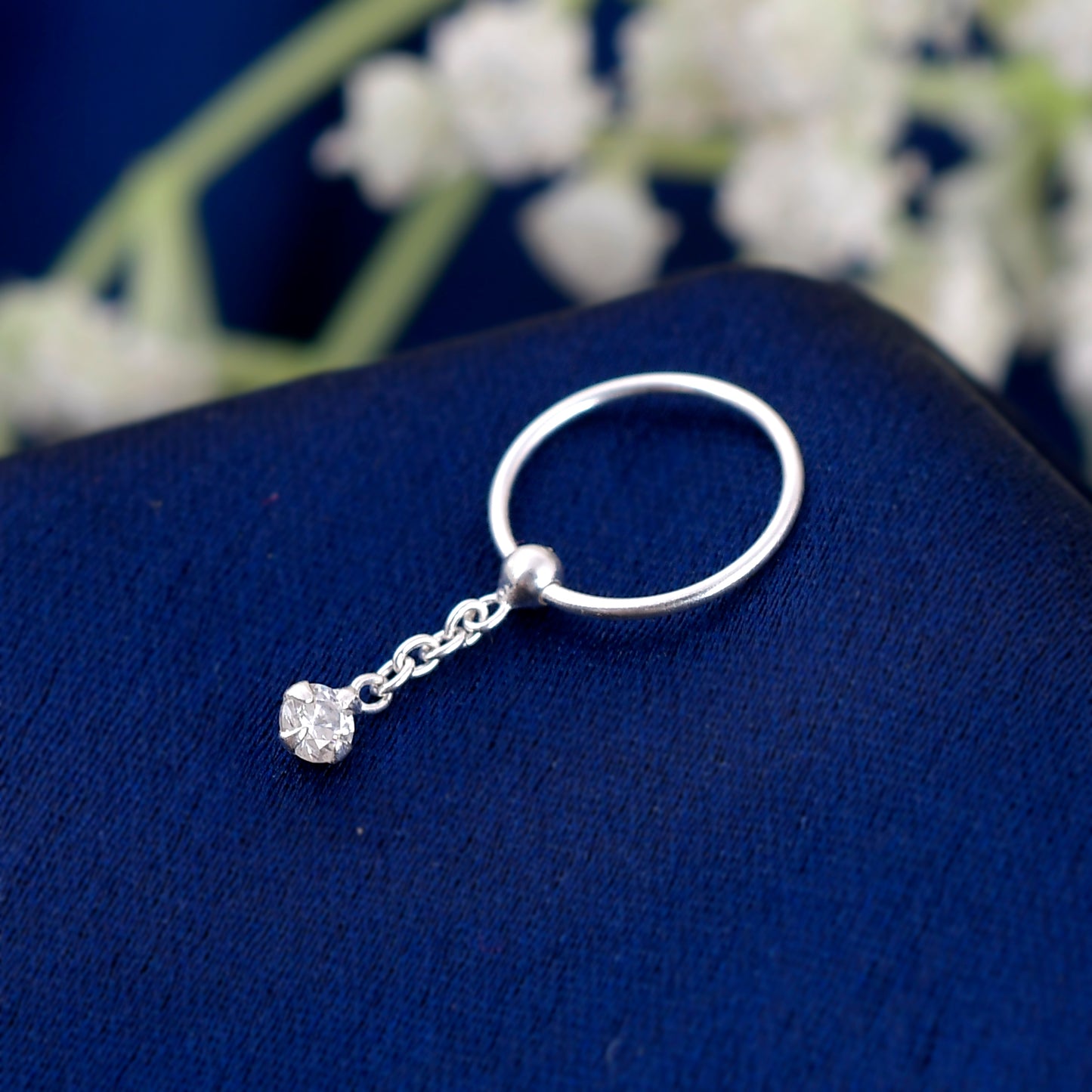 silver hanging nose ring