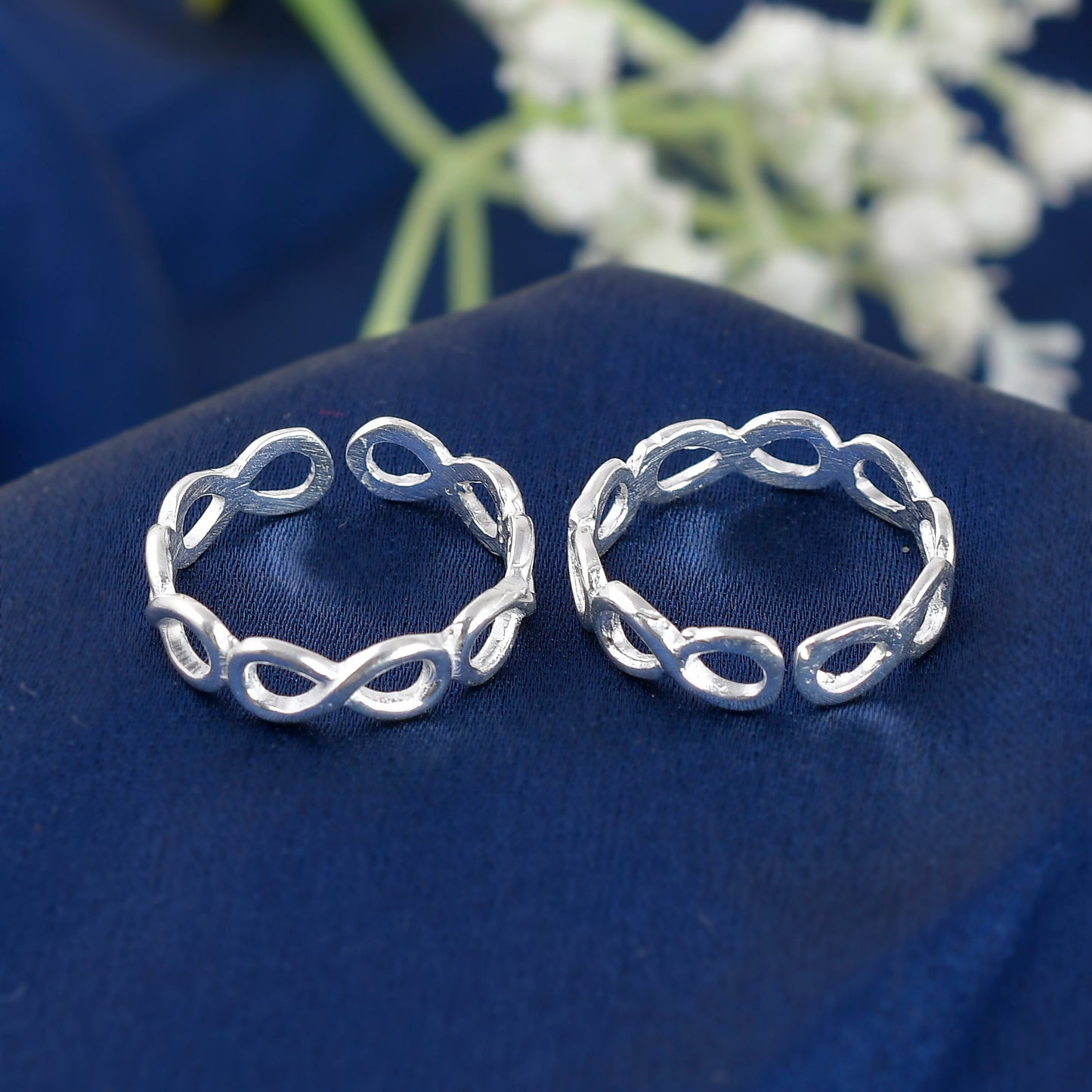 925 Sterling Silver Infinity Toe Rings For Women (Free Size)