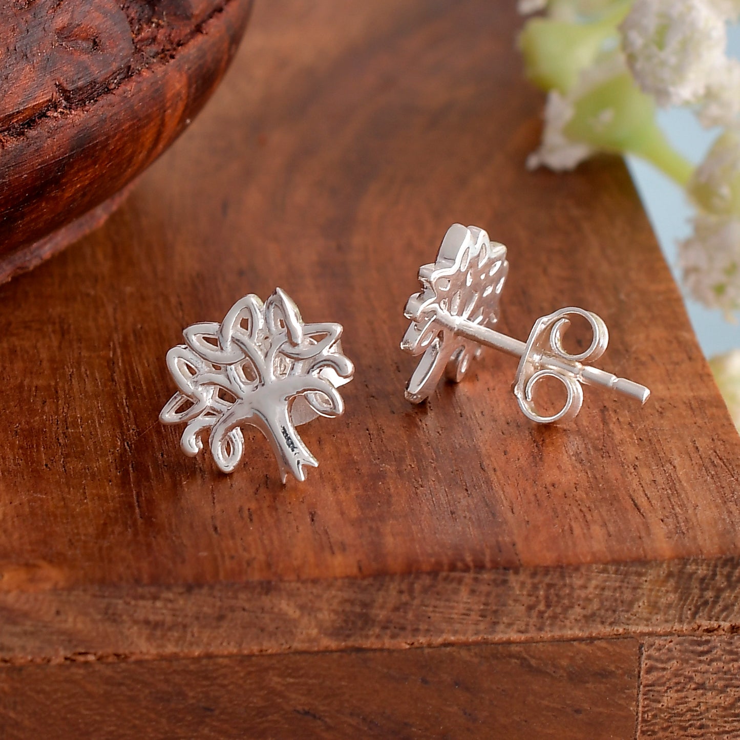 Sterling Silver 925 Tree of Life Earring Stud For Women & Girls