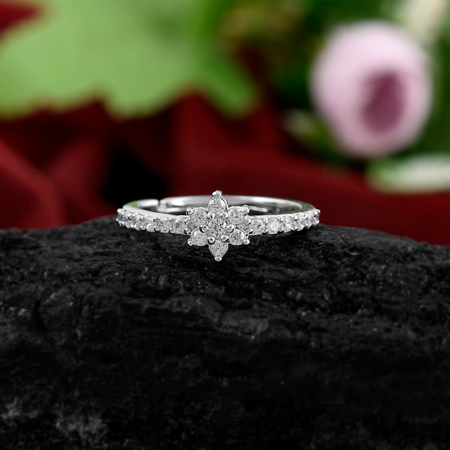 flower cz ring women