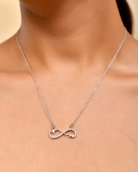 925 Sterling Silver You & Me Infinity Pendant Chain Necklace for Women and Girls