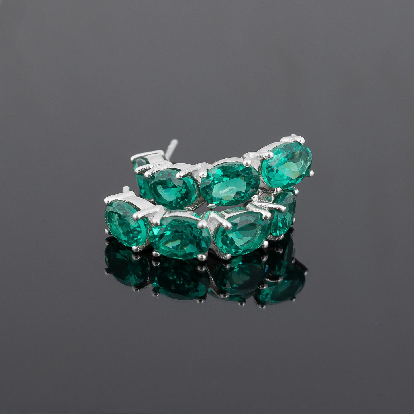 925 Sterling Silver Hoop Earring with Emerald Gemstone | Elegant Semi Circle Stud Earring