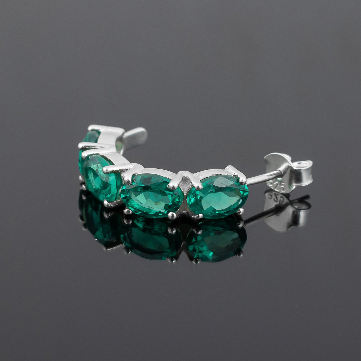 925 Sterling Silver Hoop Earring with Emerald Gemstone | Elegant Semi Circle Stud Earring