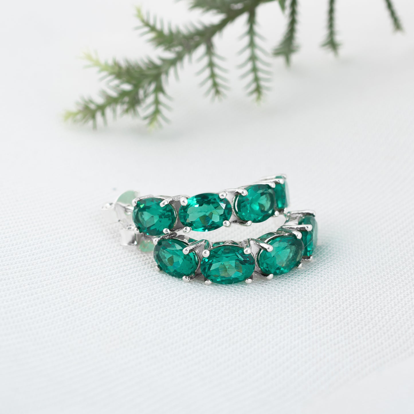 925 Sterling Silver Hoop Earring with Emerald Gemstone | Elegant Semi Circle Stud Earring