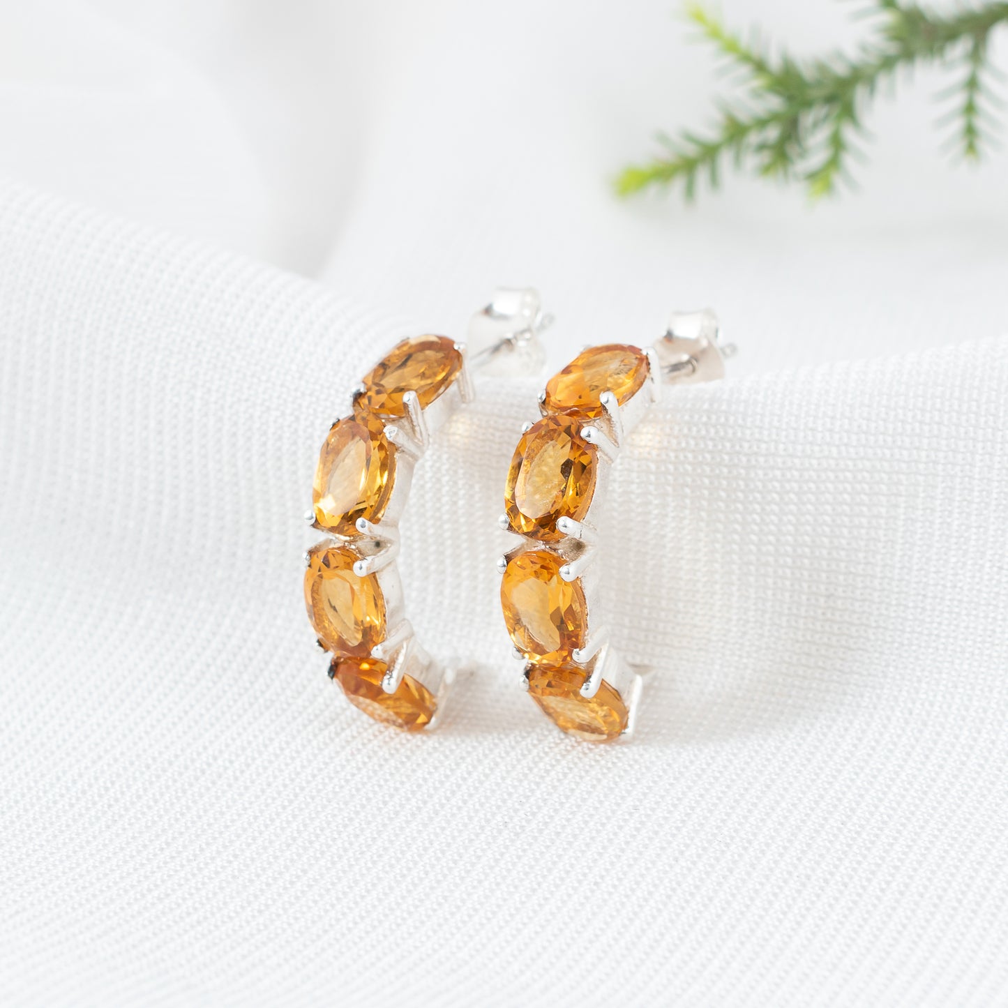 Natural Citrine Gemstone Earring - 925 Sterling Silver Stud Earring | Genuine Citrine Beauty