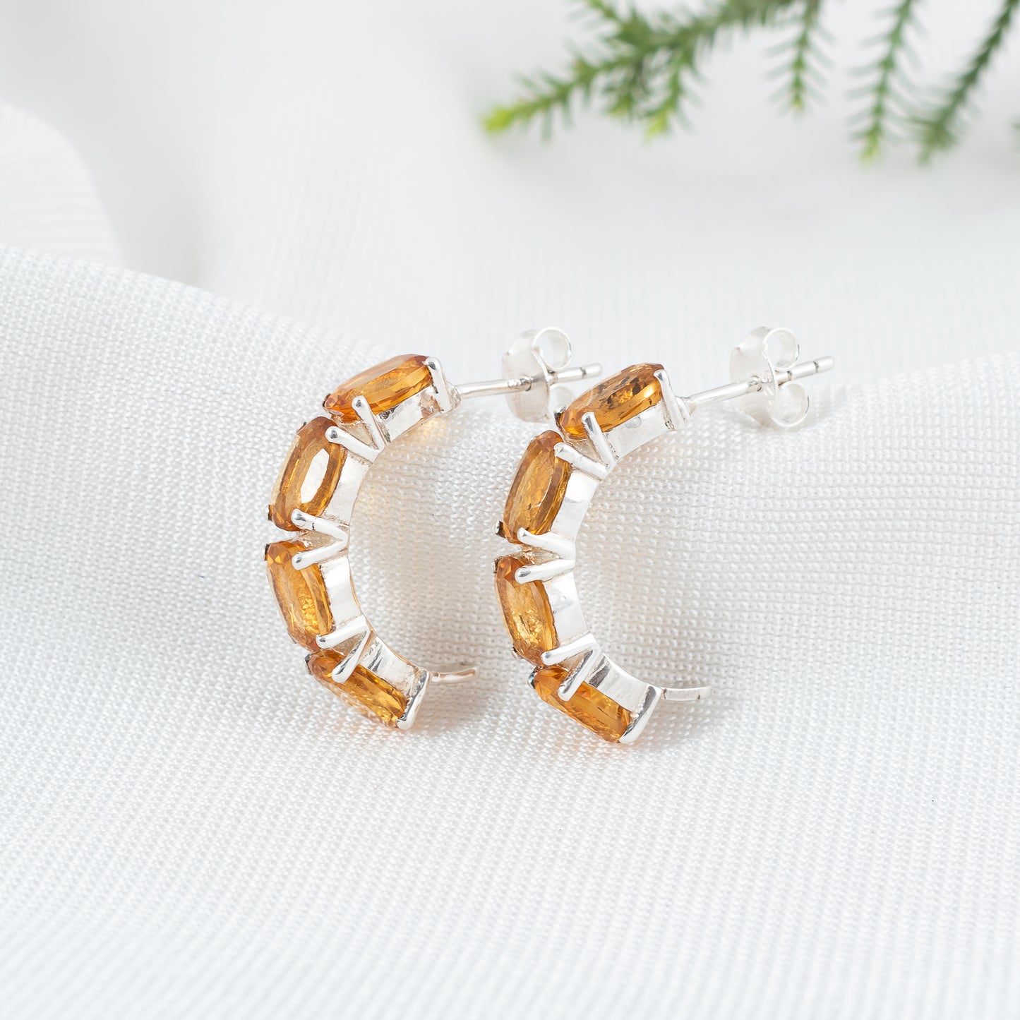 Natural Citrine Gemstone Earring - 925 Sterling Silver Stud Earring | Genuine Citrine Beauty