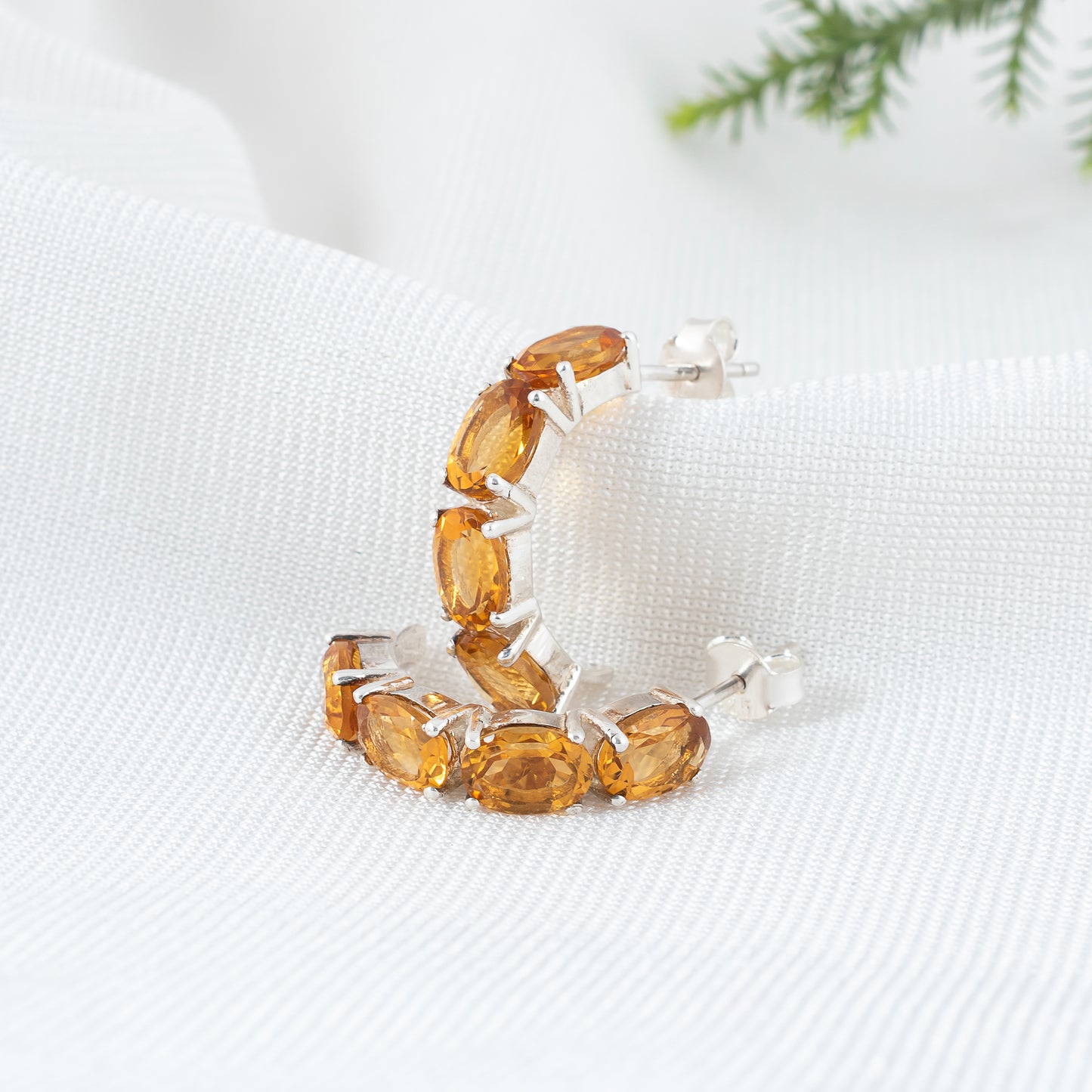 Natural Citrine Gemstone Earring - 925 Sterling Silver Stud Earring | Genuine Citrine Beauty