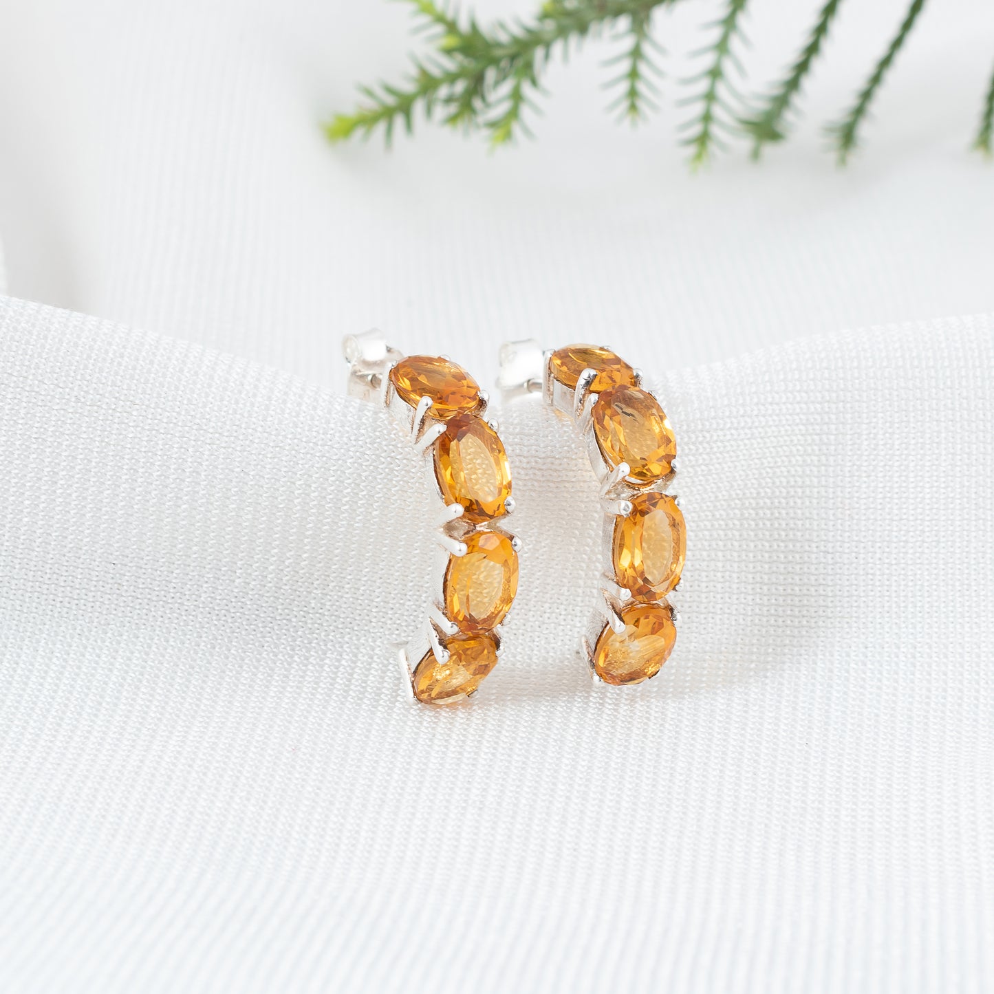 Natural Citrine Gemstone Earring - 925 Sterling Silver Stud Earring | Genuine Citrine Beauty