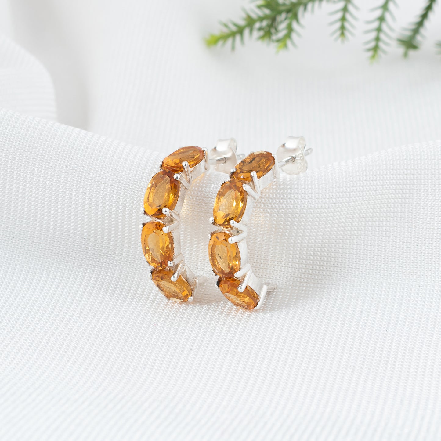 Natural Citrine Gemstone Earring - 925 Sterling Silver Stud Earring | Genuine Citrine Beauty