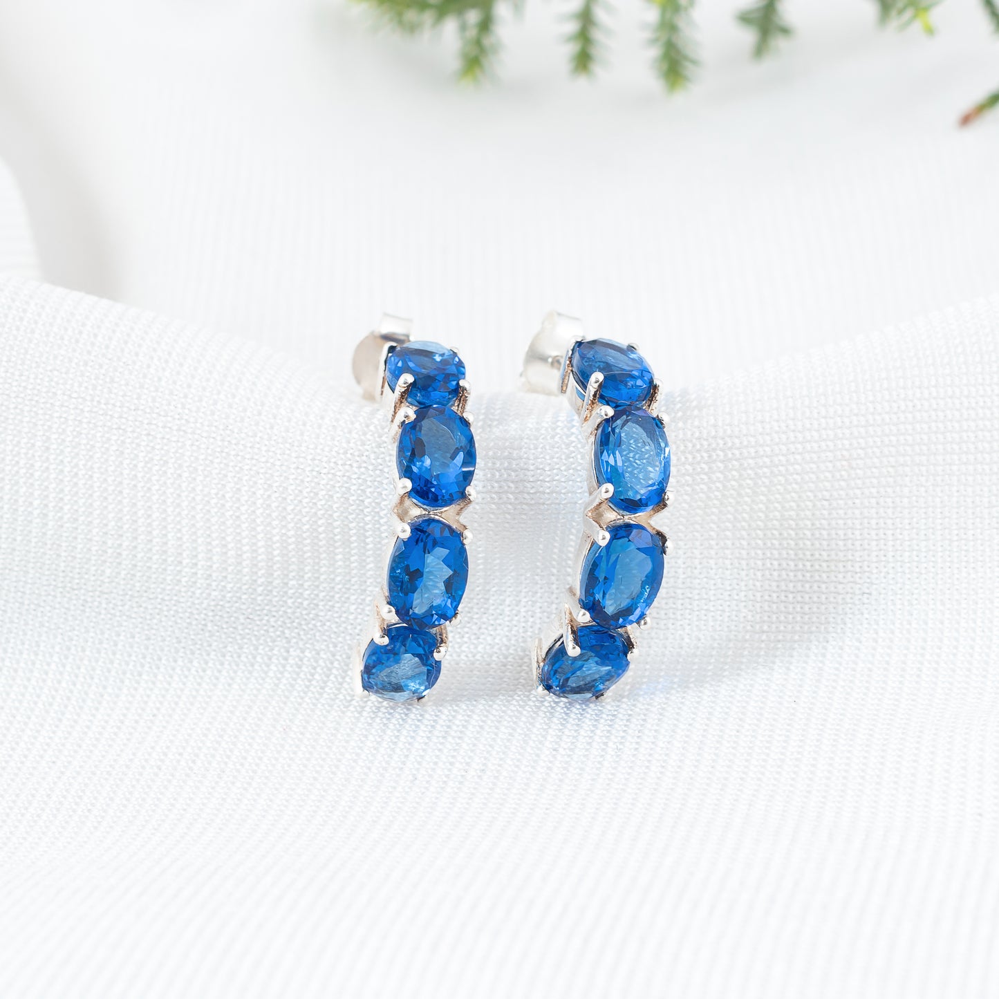 925 Sterling Silver Hoop Earring with Blue Sapphire Gemstone | Timeless Elegance and Sparkling Beauty