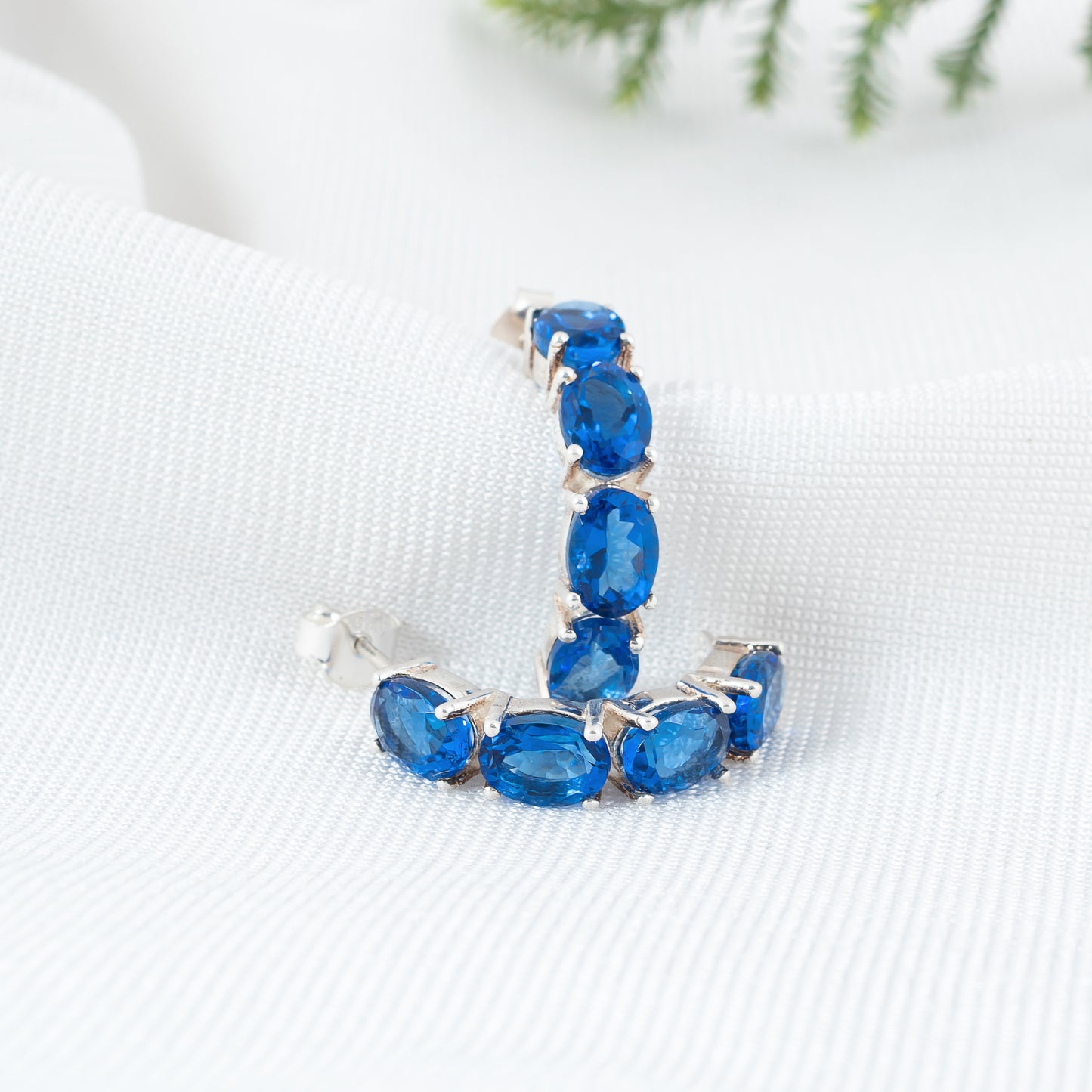 925 Sterling Silver Hoop Earring with Blue Sapphire Gemstone | Timeless Elegance and Sparkling Beauty