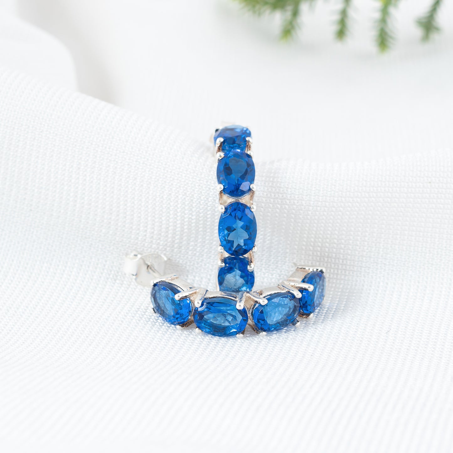 925 Sterling Silver Hoop Earring with Blue Sapphire Gemstone | Timeless Elegance and Sparkling Beauty