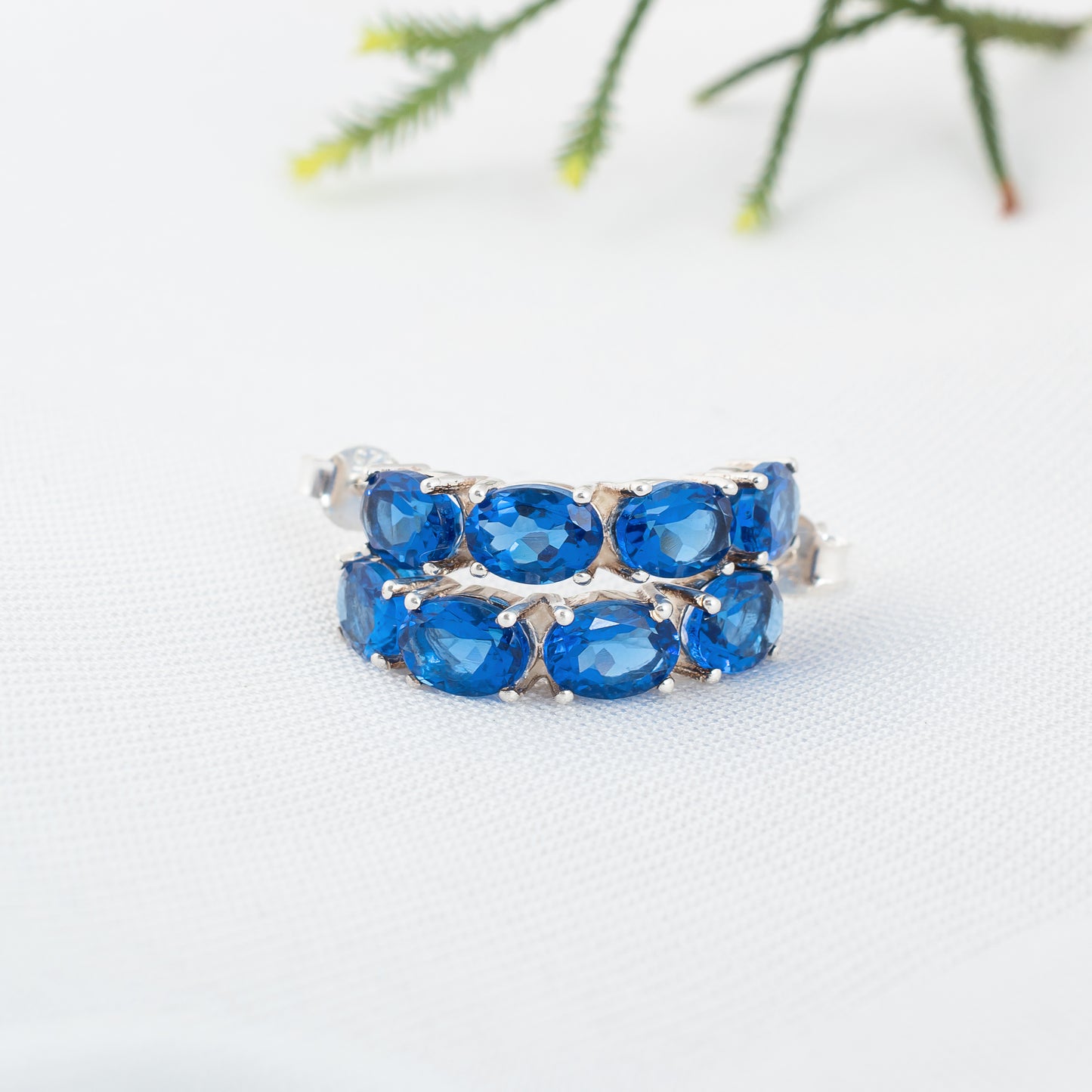 925 Sterling Silver Hoop Earring with Blue Sapphire Gemstone | Timeless Elegance and Sparkling Beauty