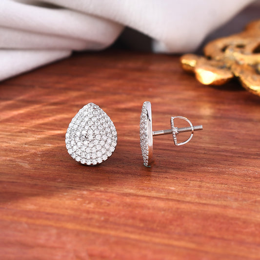 Sterling Silver 925 CZ Stone Pear Shape Earring Studs For Women & Girls
