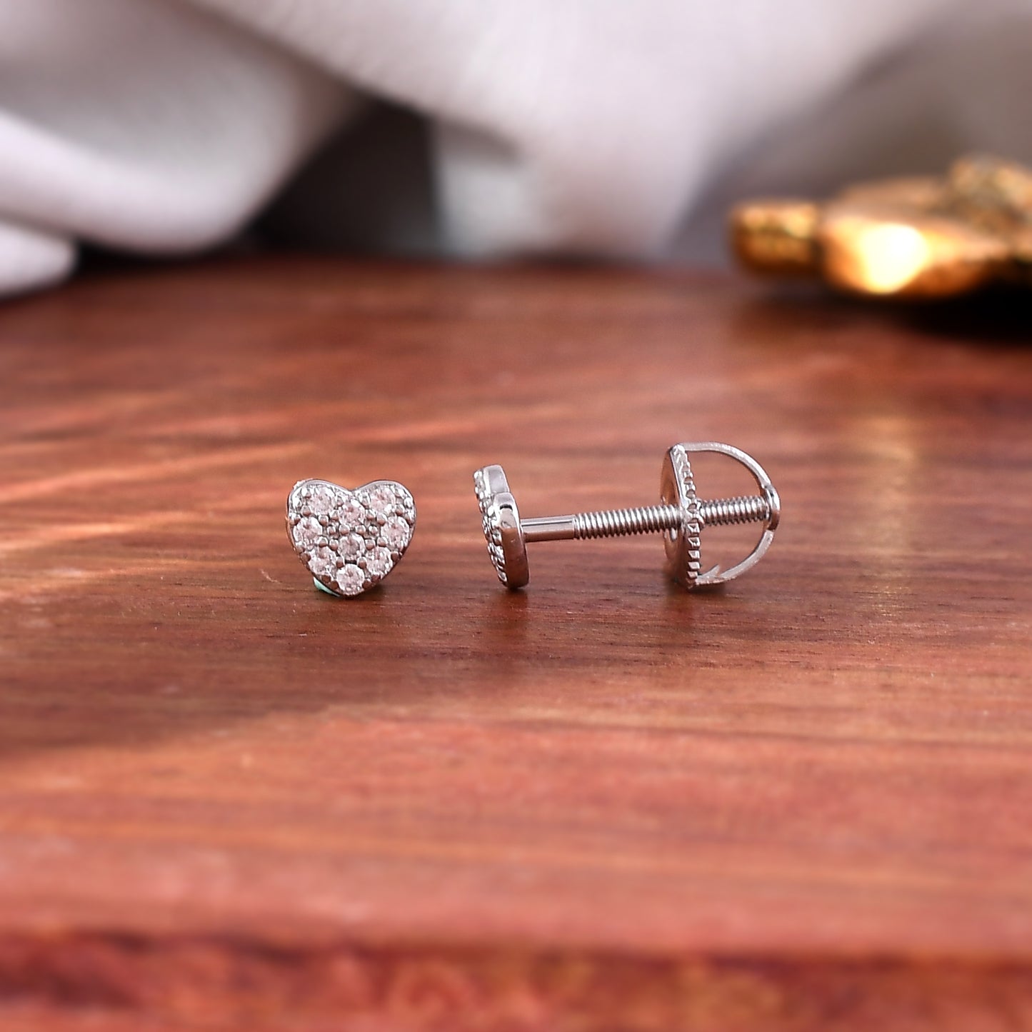 Sterling Silver 925 CZ Stone Heart Earring Studs For Women & Girls