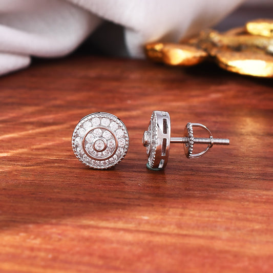 Sterling Silver 925 CZ Stone Round Earring Studs For Women & Girls