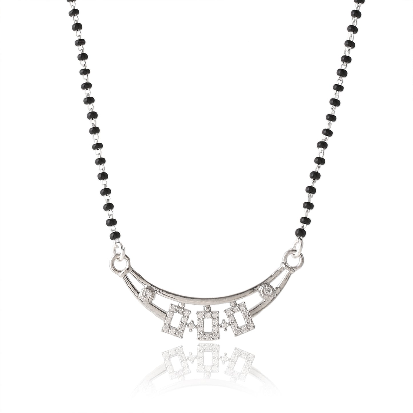 Sterling Silver CZ Diamond Mangalsutra Pendant with Chain for Women