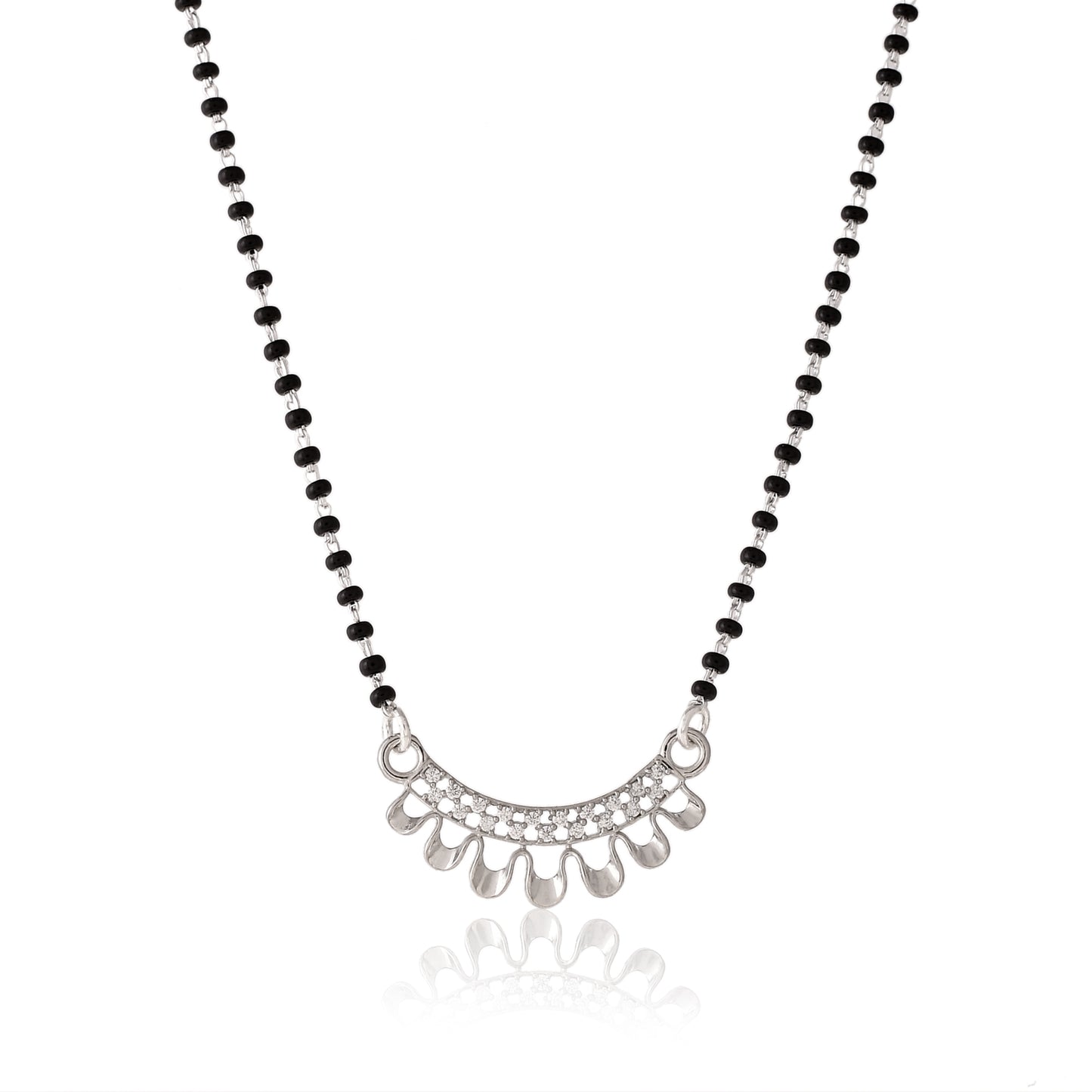Sterling Silver CZ Diamond Mangalsutra Pendant with Chain for Women