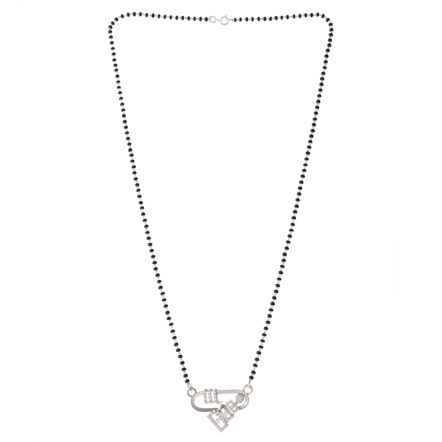 Sterling Silver CZ Diamond Mangalsutra Pendant with Chain for Women