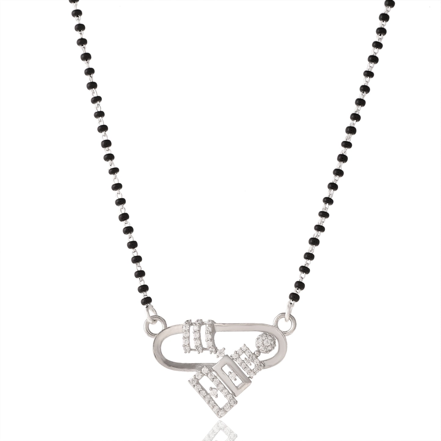 Sterling Silver CZ Diamond Mangalsutra Pendant with Chain for Women