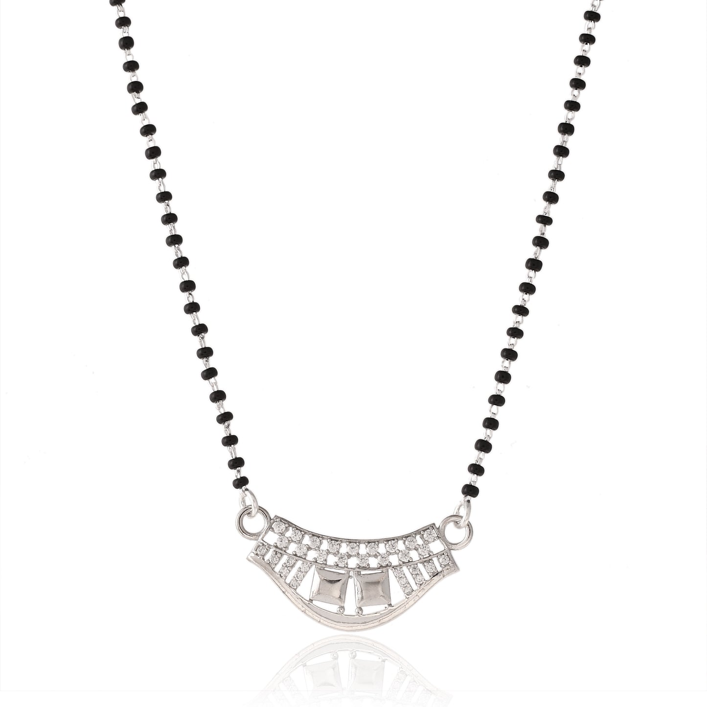 Sterling Silver CZ Diamond Mangalsutra Pendant with Chain for Women