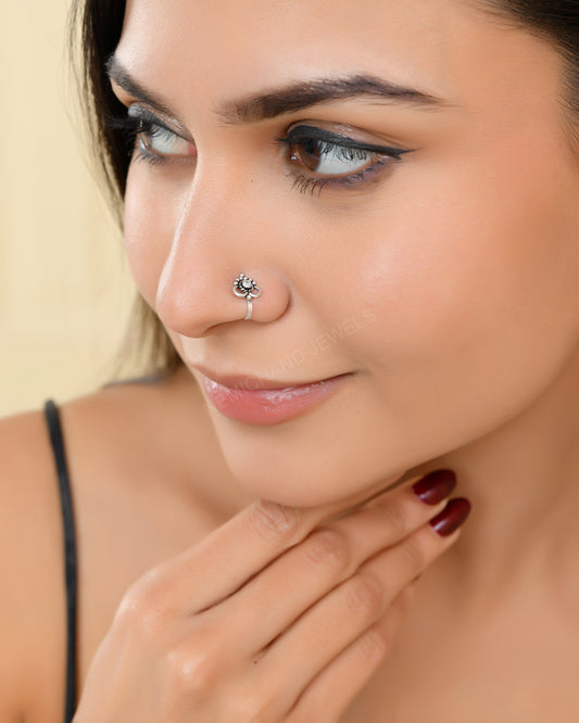 925 Sterling Silver Oxidised Clip-On Nose pin For Women (No piercing required)