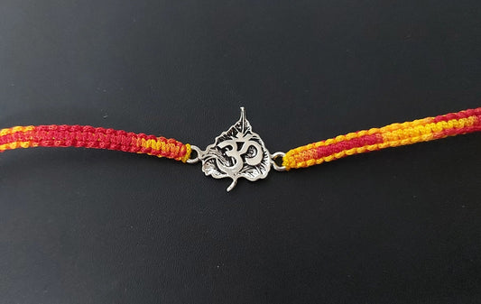 Om Leaf Rakhi for Brother Silver with Thread - Perfect for Men, Women, Boys, and Girls on Raksha Bandhan