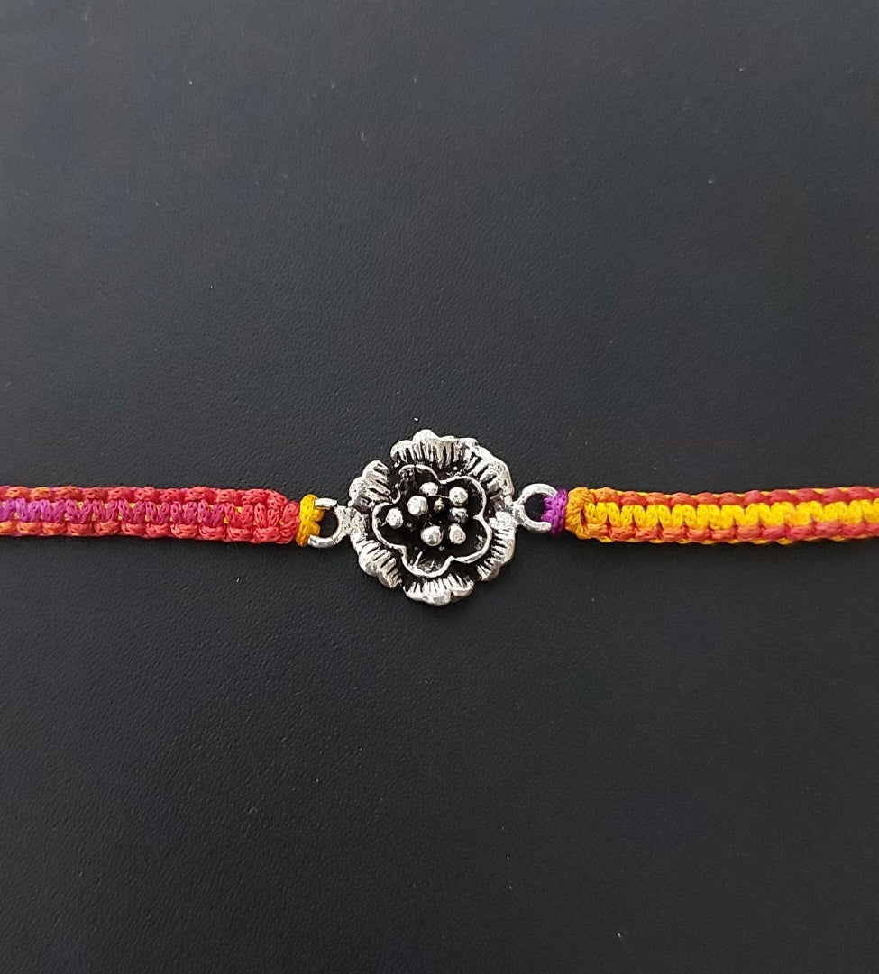 Flower Rakhi for Brother 925 Sterling Silver with Thread - Perfect for Men, Women, Boys, and Girls on Raksha Bandhan
