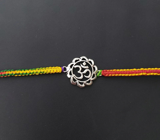 OM Rakhi for Brother Silver with Thread - Perfect for Men, Women, Boys, and Girls on Raksha Bandhan