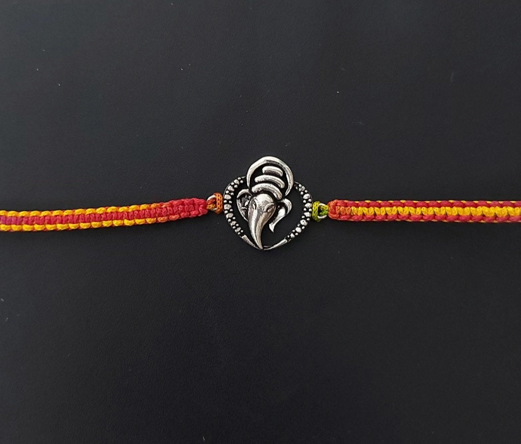 Ganesha Rakhi for Brother 925 Sterling Silver with Thread - Perfect for Men, Women, Boys, and Girls on Raksha Bandhan